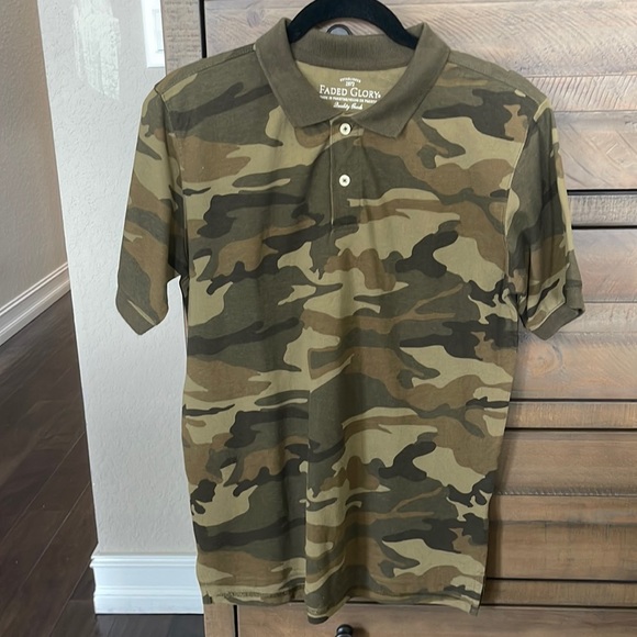 トップス camouflage pattern faded polo shirt camouflage pattern